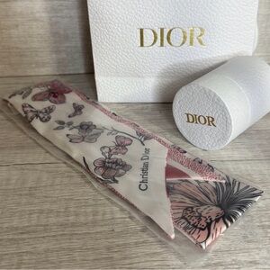 Full Inclusion Dior Butterfly & Floral Silk Scarf W Dior Box/Bag- Pink & White